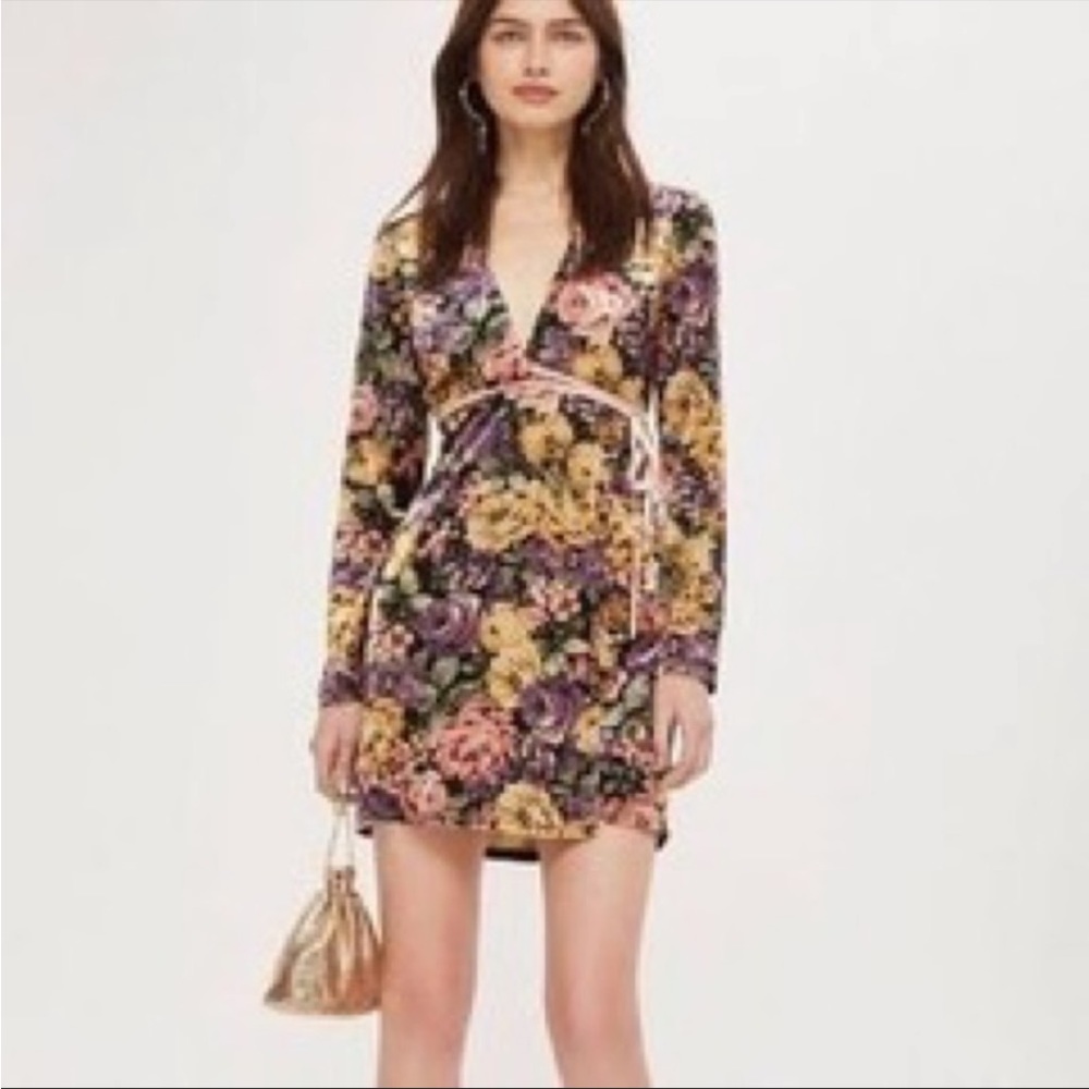 Topshop‎ Floral Velvet Wrap Dress